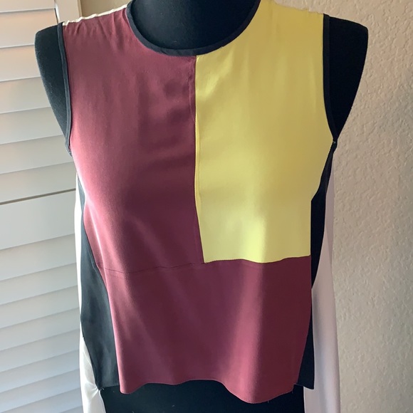 BCBGMAXAZRIA Womens Colorblock Sleeveless Silk Top Size XSmall - Picture 2 of 11